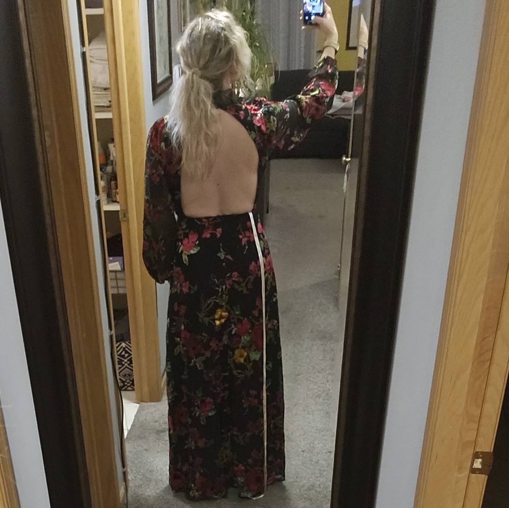 Graceful Arrival Black Floral Burnout Backless Maxi Dress by Lulus - Picture 4 of 7